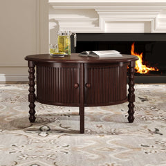 Vintage Round Coffee Table with Storage in Walnut