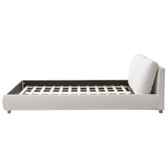 Queen Size Upholstered Platform Bed with Two Removable Pillow Headboard