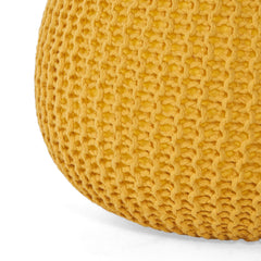 Bordeaux Knitted Cotton Round Pouf - Versatile Ottoman and Floor Cushion