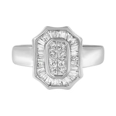 14K White Gold 1.00 Cttw Baguette and Princess-Cut Diamond Cocktail Art Deco Style Ring (H-I Color, SI1-SI2 Clarity) - Size 7
