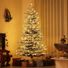 6.5 Ft Pre-Lit Snow Flocked Mountain Pine Artificial Christmas Tree