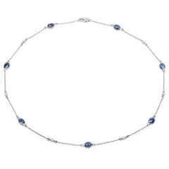 6.43 Carat Genuine Blue Sapphire and White Diamond .925 Sterling Silver Necklace