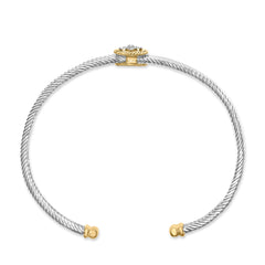 18K Yellow Gold Plated .925 Sterling Silver Diamond Accent and Fleur Di Lis Medallion Bangle Bracelet (I-J Color, SI1-SI2 Clarity) - 7.25 Inches