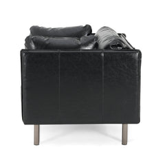 Vintage Black Faux Leather Lounge Chair with Solid Wood Frame