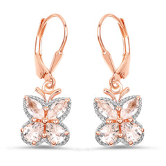 18K Rose Gold Plated 1.88 Carat Genuine Morganite .925 Sterling Silver Earrings