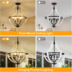 5-Light Convertible White Wood Farmhouse Chandelier