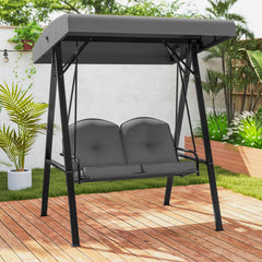 2-Person Outdoor Porch Swing with A-Shaped Metal Stand and Adjustable Canopy-Gray