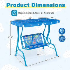 2-Seater Kids Patio Swing with Metal Stand and Adjustable Canopy-Bule