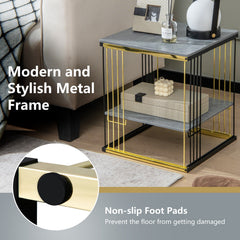 2-Tier Metal Side End Table with Removable Shelf-Gray