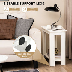 2-Tier Modern Compact End Table with Storage Shelf-White