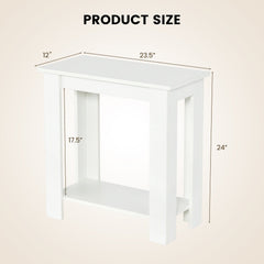 2-Tier Modern Compact End Table with Storage Shelf-White