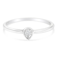 .925 Sterling Silver 1/20 Carat Diamond Teardrop Pear-Shaped Miracle Set Petite Fashion Promise Ring (J-K Color, I1-I2 Clarity) - Size 6