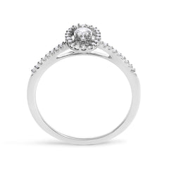 14K White Gold 1/5 Cttw Diamond Oval Shape With Halo Engagement Ring (H-I Color, I1-I2 Clarity) - Size 7