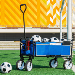 Folding Wagon Garden Shopping Beach Cart (Blue)