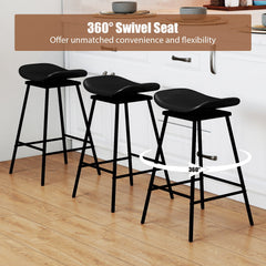 Set of 2 Swivel Barstools Faux Leather Upholstered Backless with Footrest