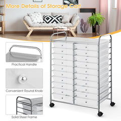 20 Drawers Storage Rolling Cart Studio Organizer-Transparent