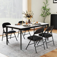 2 Pack Folding Chairs with Metal Frame and PVC Leather for Indoor Outdoor-Black