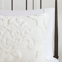 Full/Queen Tufted Cotton Chenille Damask Duvet Cover Set