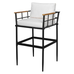 U_Style Iron Outdoor Dining Set with Acacia Wood Armrest