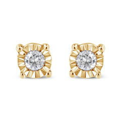 10K Yellow Gold Plated .925 Sterling Silver 1/10 Cttw Round Brilliant-Cut Diamond Miracle-Set Stud Earrings (J-K Color, I3 Clarity)