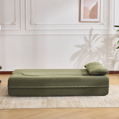 71-Inch Folding Sofa Bed in Green Plush Faux Fur