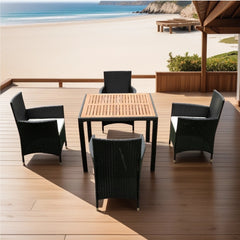 EELIFEE 5-Piece Outdoor Patio Wicker Dining Set with Acacia Wood Top