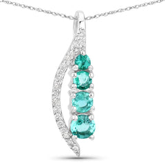 0.34 Carat Genuine Zambian Emerald and White Diamond 14K White Gold Pendant