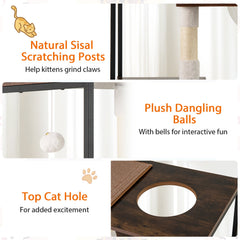 52 Inch Tall Wooden Cat Tree Metal Frame with 2 Condos and Cushions-Coffee