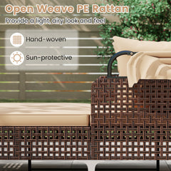 Outdoor Daybed with Retractable Canopy PE Wicker Rattan Patio Lounger
