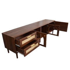 Rattan TV Stand with 3 Cabinets & 2 Drawers