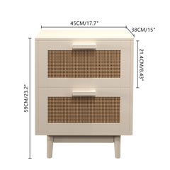 Nightstand With 2 Drawers, Storage Side Table For Bedroom - Antique Natural / Rattan