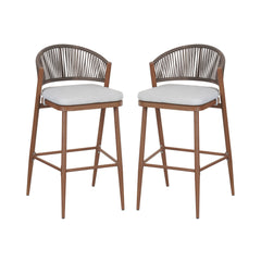 Outdoor Bar Height Aluminum Frame Counter Stools with Teak Finish