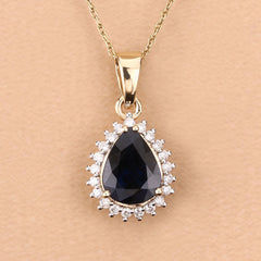 2.09 Carat Genuine Blue Sapphire and White Diamond 14K Yellow Gold Pendant