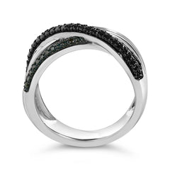 Sterling Silver 1/2 Cttw Black and Blue Diamond Crossover Bypass Ring