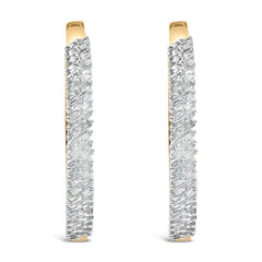 14K Yellow Gold Plated .925 Sterling Silver 1.0 Cttw Baguette Diamond Hoop Earrings