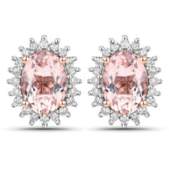 1.61 Carat Genuine Morganite and White Diamond 14K Rose Gold Earrings