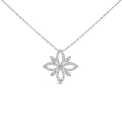 Sterling Silver 1/2 Cttw Diamond Floral Cross Pendant Necklace