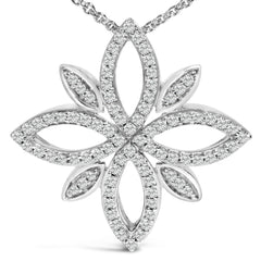 Sterling Silver 1/2 Cttw Diamond Floral Cross Pendant Necklace
