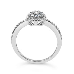 Sterling Silver 1/5 Cttw Diamond Round Motif Halo Ring