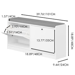 Shoe Storage Bench With Cushion, Entryway Organizer Cabinet For Hallway - White