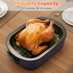 22QT Electric Roaster Oven Turkey Roaster with Visible and Self-Basting Lid