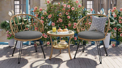 U_STYLE Outdoor Leisure Set with 2 Rattan Chairs & Glass Table