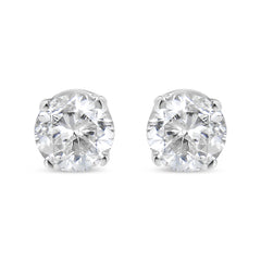 14K White Gold 1.0 Cttw 4-Prong Set Brilliant Round-Cut Solitaire Lab Grown Diamond Push Back Stud Earrings (E-F Color, VVS2-VS1 Clarity)