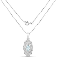 0.48 Carat Genuine Aquamarine and White Topaz .925 Sterling Silver Pendant