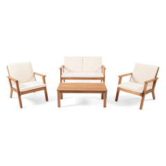 Avacyn Outdoor Acacia Wood 4-Seater Chat Set with Cushions