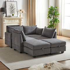 113.5'' Modular Sectional Corduroy Sofa with Storage Ottoman
