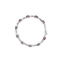 .925 Sterling Silver 7x7mm Checkered Cushion Red Garnet and Diamond Accent Fashion Tennis Link Bracelet (I-J Color, I1-I2 Clarity) - Size 7" Inch