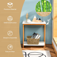 23 Inch Height 2-tier End Table with Bamboo Frame and Bottom Shelf-White