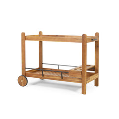 Bar Cart with Wine Bottle Holders, Acacia Wood