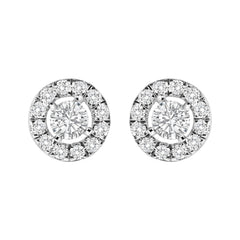 14K White Gold 3/4 Cttw Lab-Grown Diamond Floating Halo Stud Earring (F-G Color, VS1-VS2 Clarity)